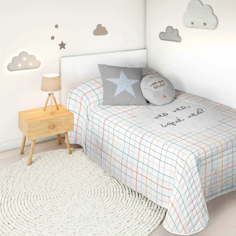 COLCHA BOUTI REVERSIBLE ESTAMPADA INFANTIL VEO VEO 100% ALGODÓN
