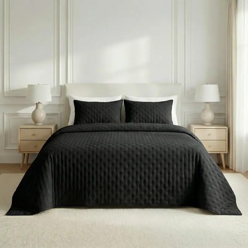 Colcha lisa acolchada Black tacto suave