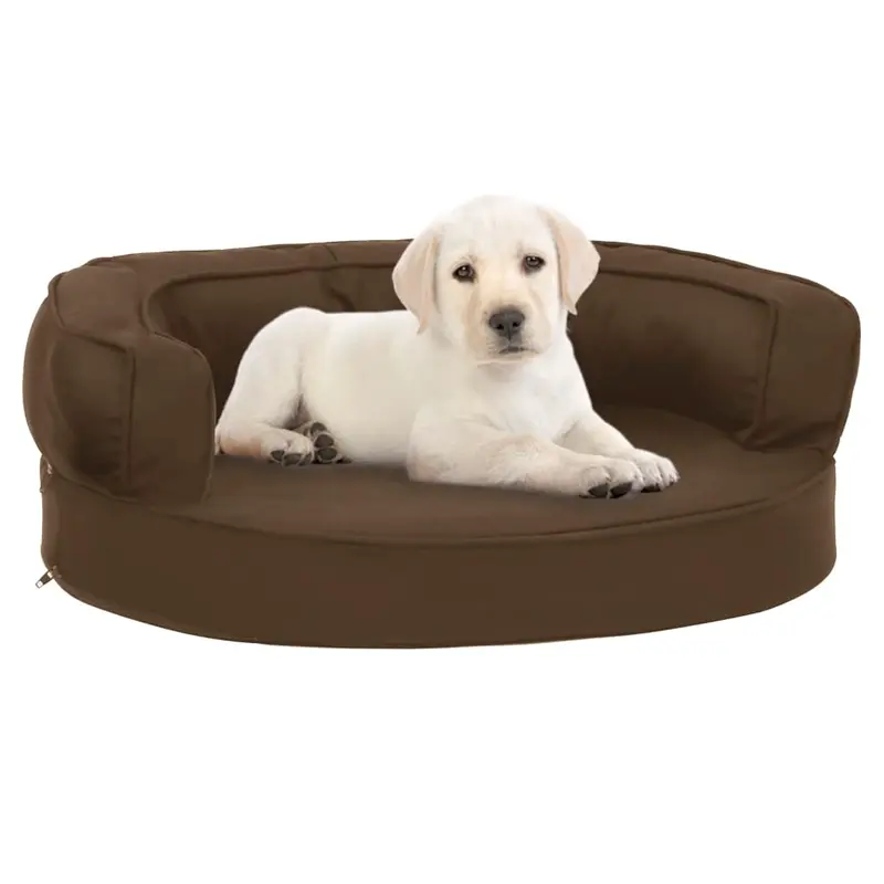 Colchón de cama de perro ergonómico aspecto lino marrón 60x42cm