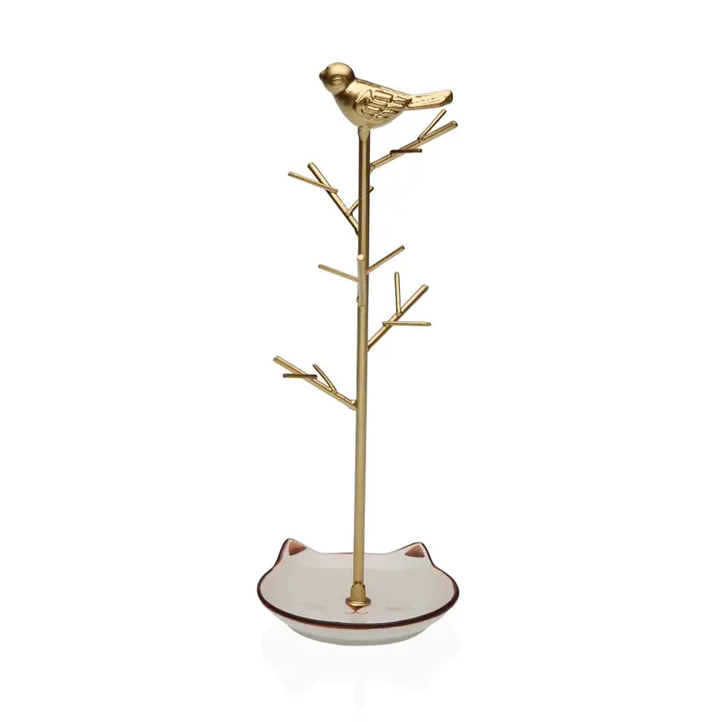 COLGADOR JOYAS DORADO CON PAJARO