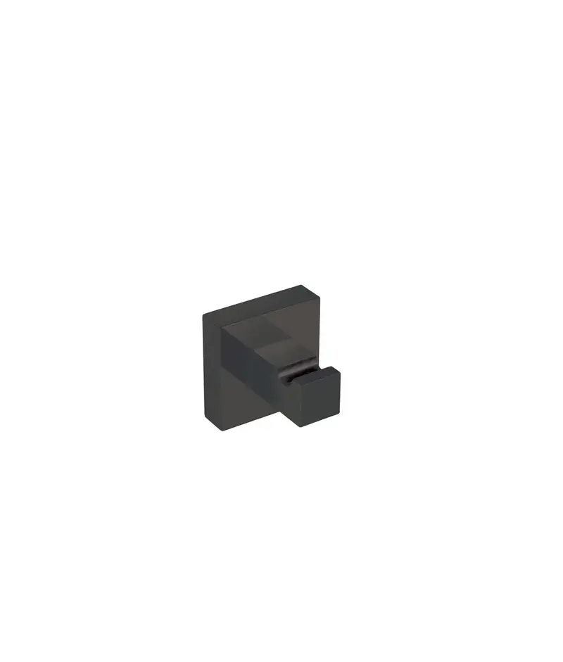 Colgador percha para baño con bordes cuadrados y acabado negro metalizado Tres