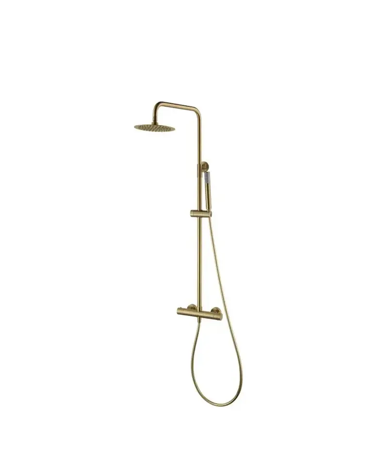Columna de ducha con grifo termostático acero inoxidable y latón acabado en oro cepillado Monza de Imex
