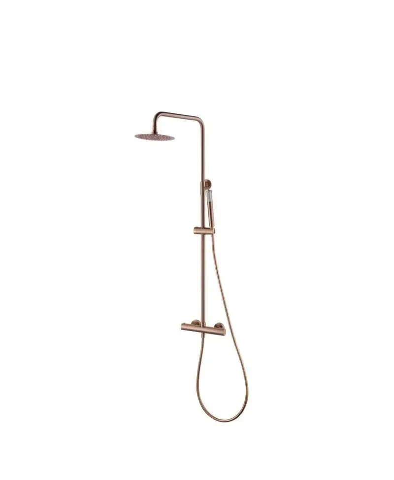 Columna de ducha con grifo termostático en acero inoxidable y latón con acabado oro rosa cepillado Monza de Imex