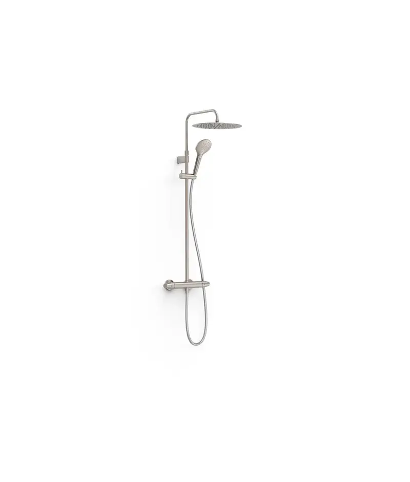 Columna de ducha con grifo termostático mural de dos vías, ducha de mano y telescópica orientable en acero Loft TRES