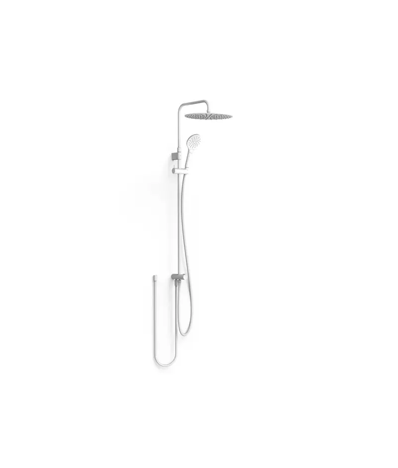 Columna de ducha con rociador circular para cualquier grifo, acabado blanco mate Over Wall Tres