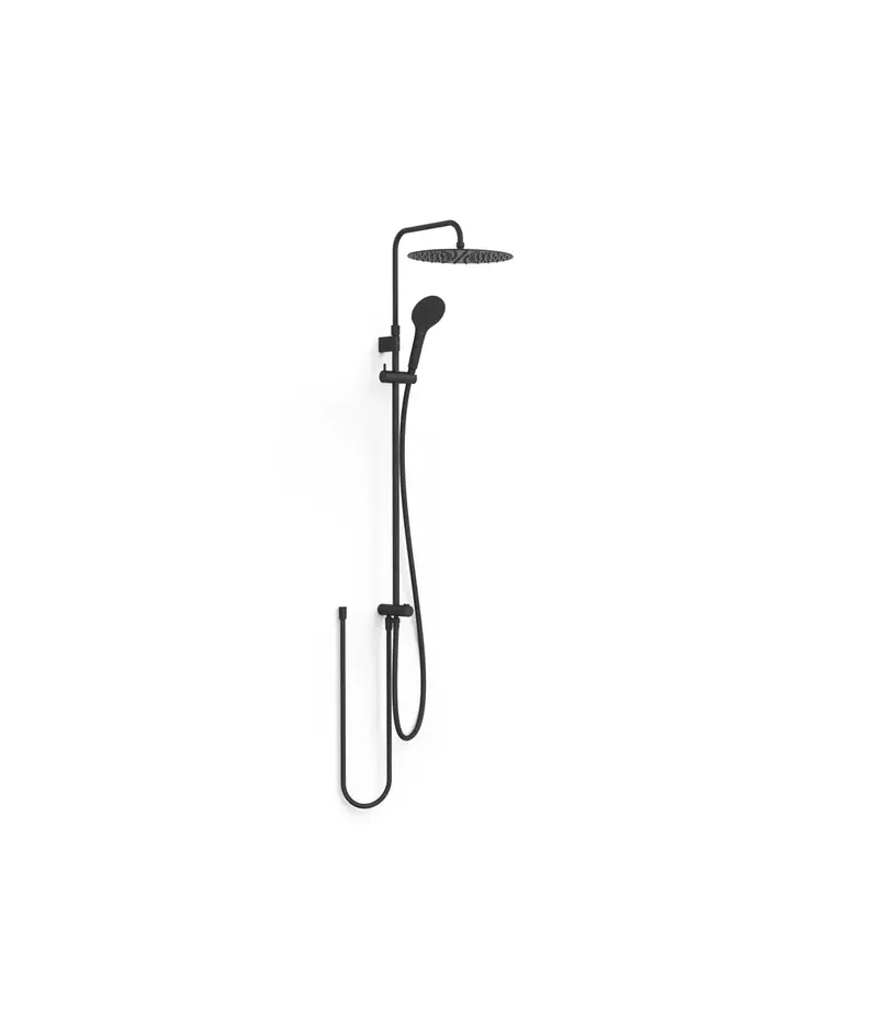 Columna de ducha con rociador circular para grifería universal con acabado negro mate Over Wall Tres