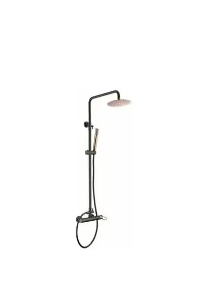 Columna de ducha con una barra extensible de diseño moderno en color negro mate y oro rosa Milos de Imex