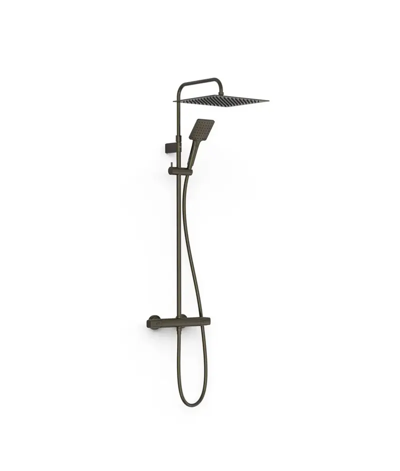Columna de ducha cuadrada acabado negro metalizado con teleducha y grifo termostático STUDY EXCLUSIVE TRES