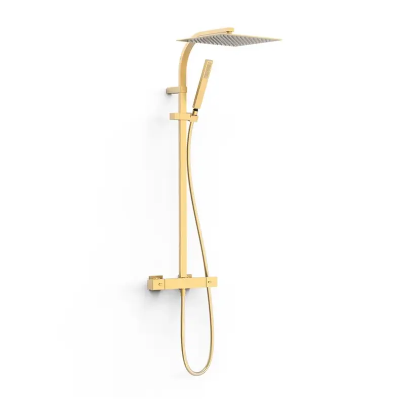 Columna de ducha cuadrada con teleducha y grifo termostático acabado oro mate BASE PLUS TRES