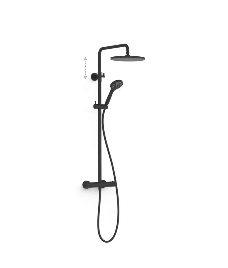 Columna de ducha de dos vías con teleducha y grifo termostático, acabado negro mate Base Plus TRES
