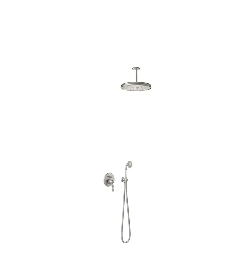 Columna de ducha monomando empotrado de vías para ducha con inversor y brazo a techo acero Tres Clasic Tres