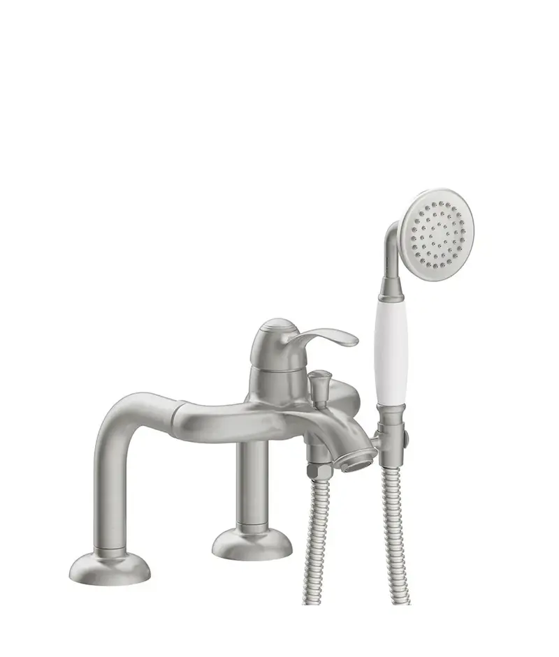 Columna de ducha monomando para borde de bañera con ducha de mano soporte y flexo en acero Tres Clasic tres