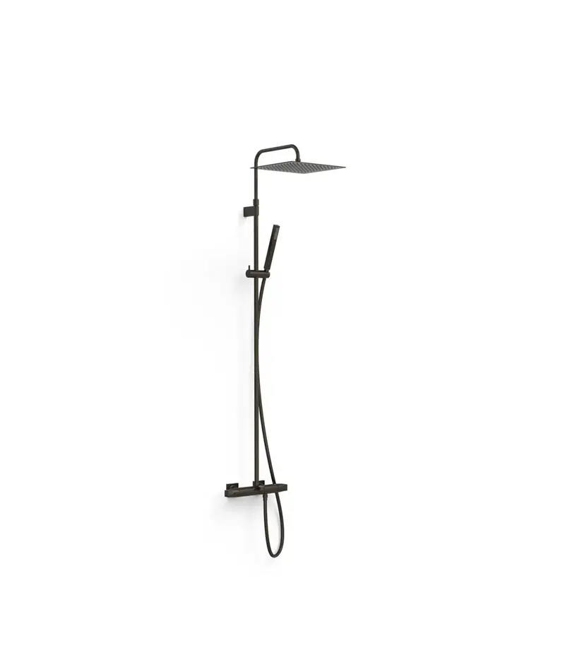 Columna de ducha termostática con múltiples vías, volante cuadrado y acabado negro bronce Over Wall Tres