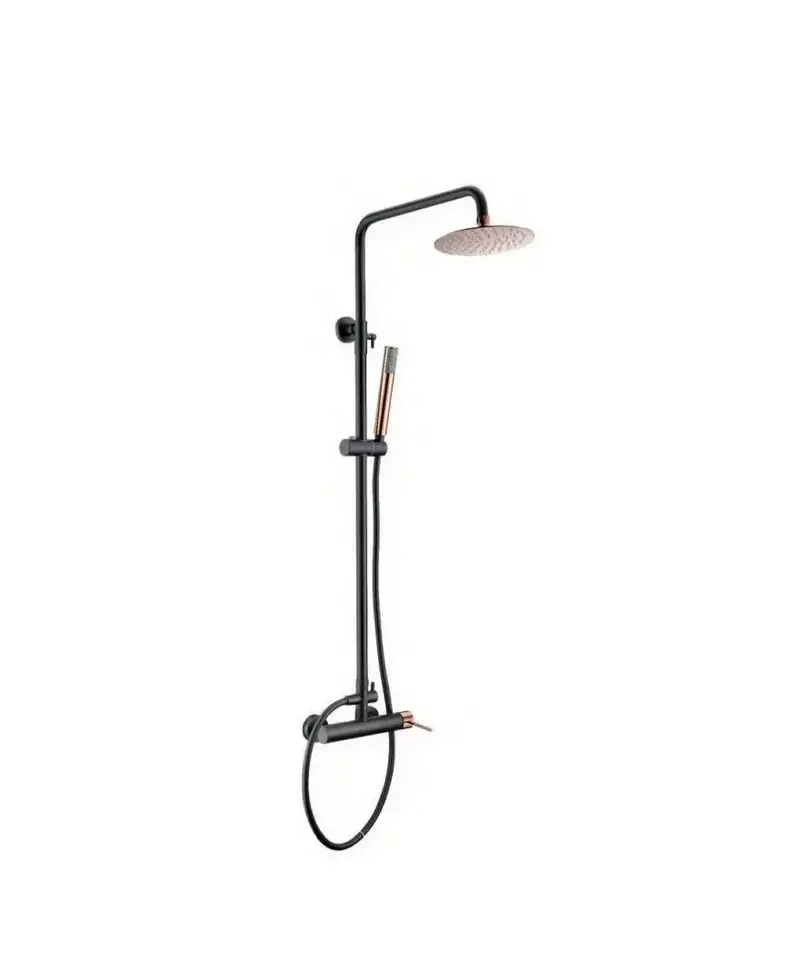 Columna de pared para ducha empotrada de diseño moderno en color negro mate y oro rosa stick Milos de Imex
