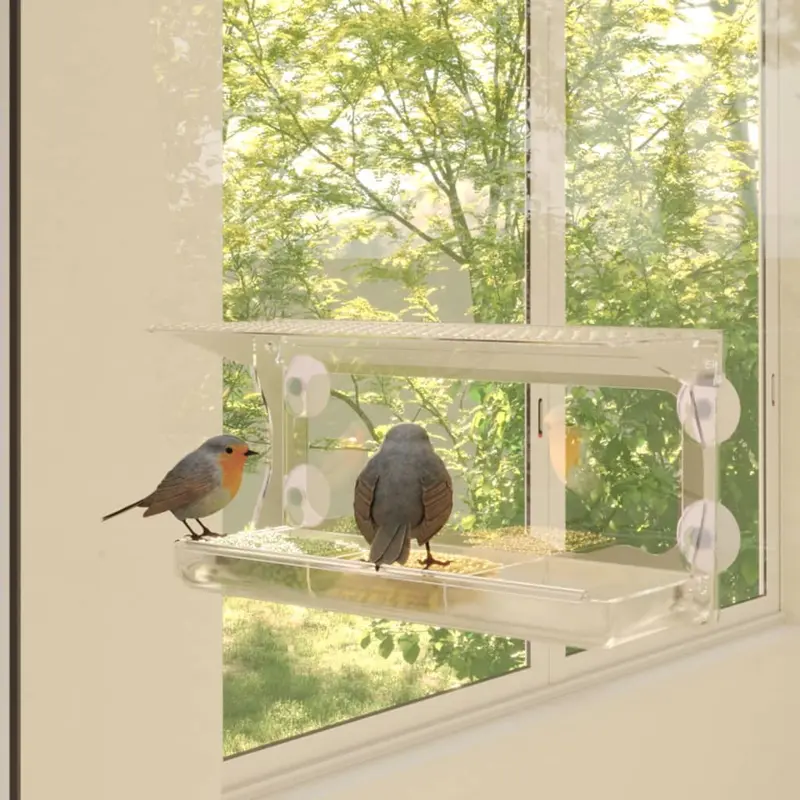 Comedero de pájaros para ventanas 2 uds acrílico 30x12x15 cm