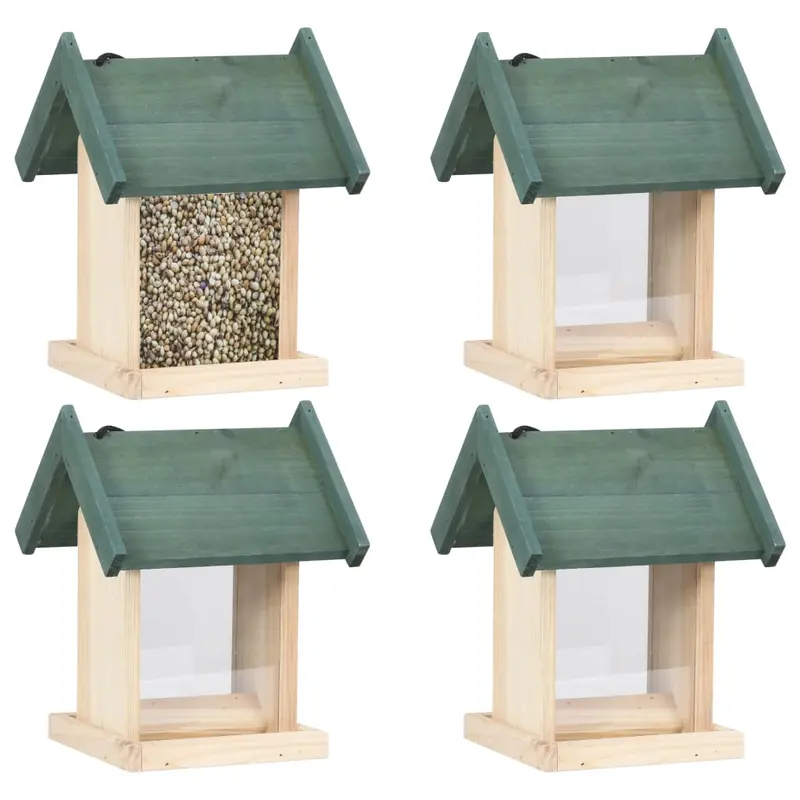 Comederos para pájaros 4 unidades madera de abeto