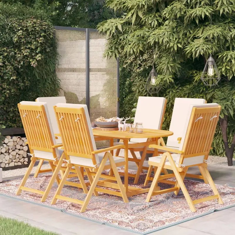 Comedor de jardín 7 piezas con cojines madera maciza de teca
