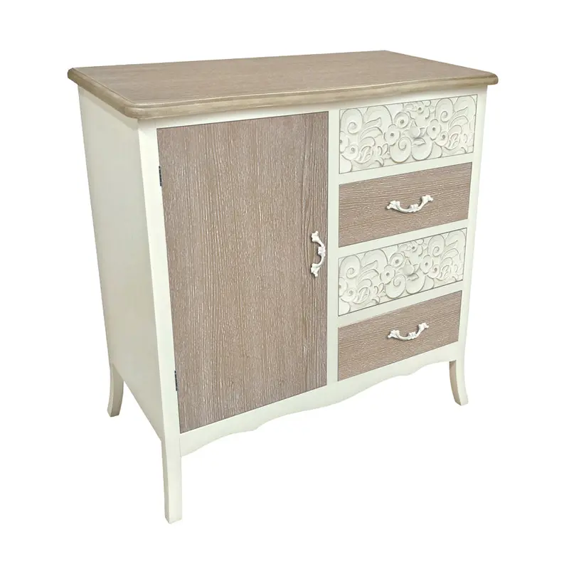 COMODA RUSTICA BLANCA 4 CAJONES/1 PUERTA