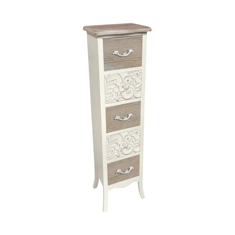 COMODA RUSTICA BLANCA 5 CAJONES