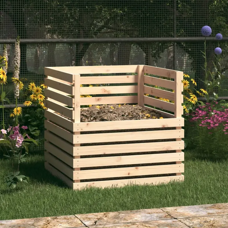Compostador de madera maciza de pino 80x80x78 cm