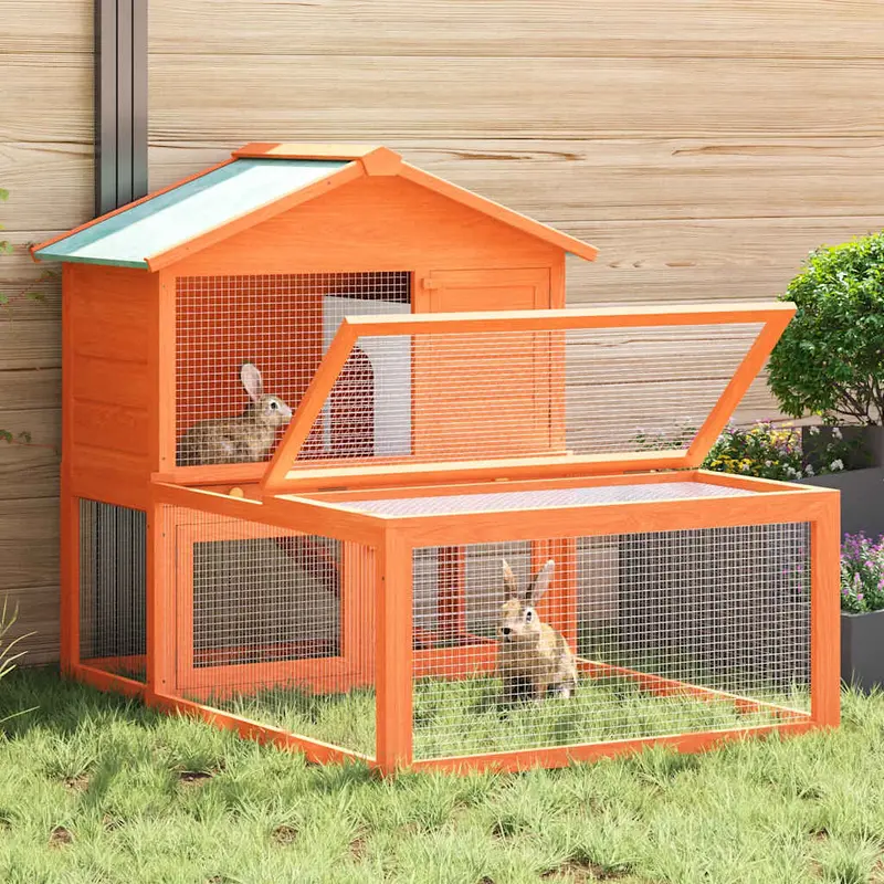 Conejera jaula de animales con patio exterior madera