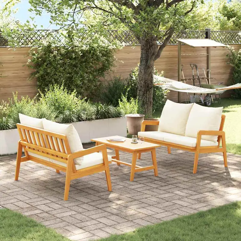 Conjunto bistro con cojín 3 pcs Marrón Madera de Acacia Sólida