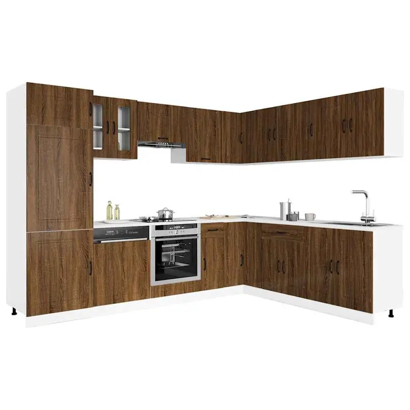 Conjunto de armarios de cocina de 14 piezas "Kalmar" de madera de ingeniería de roble marrón