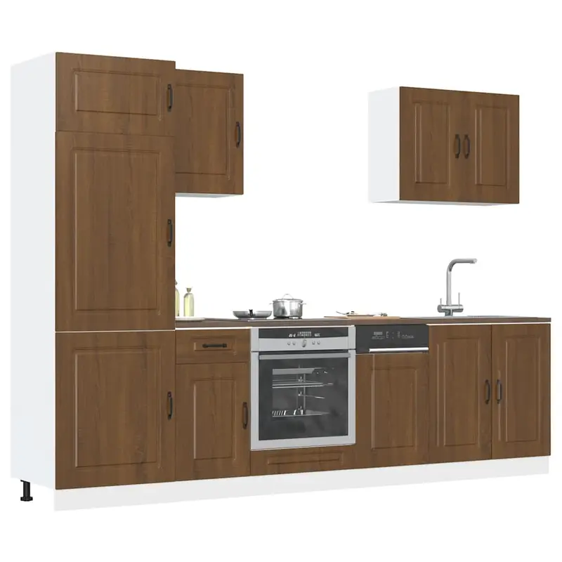 Conjunto de armarios de cocina de 7 piezas "Kalmar" de en madera de ingeniería de roble marrón