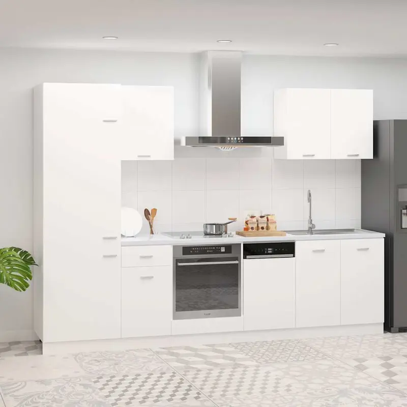 Conjunto de armarios de cocina de 7 piezas "Lyon" de madera de ingeniería blanca