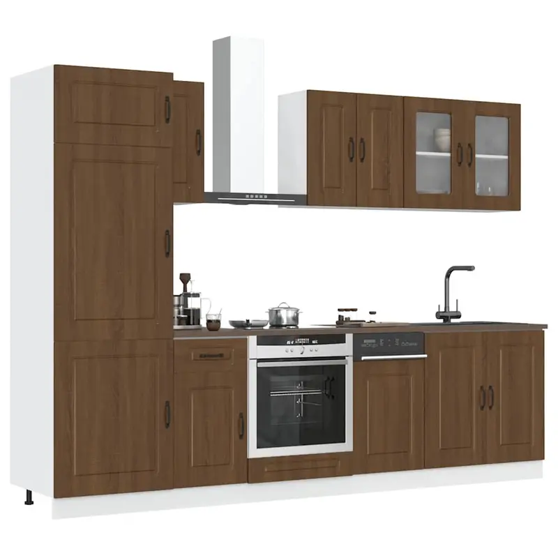 Conjunto de armarios de cocina de 8 piezas "Kalmar" de madera de ingeniería de roble marrón