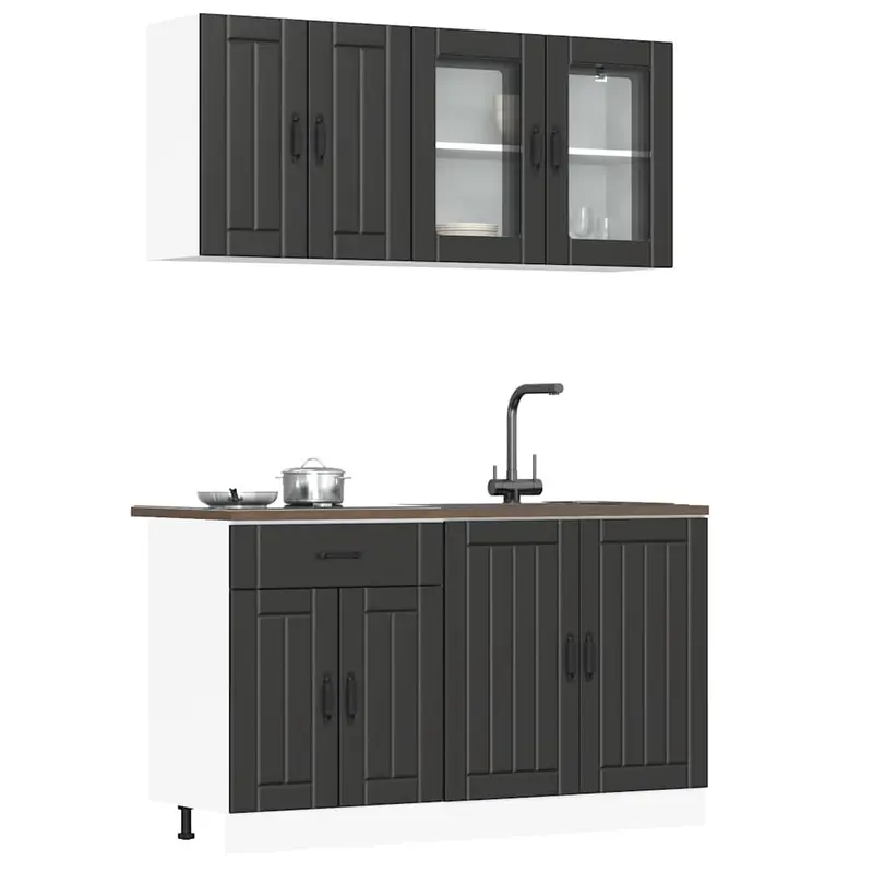 Conjunto de armarios de cocina "Lucca" de 4 piezas de madera de ingeniería negra