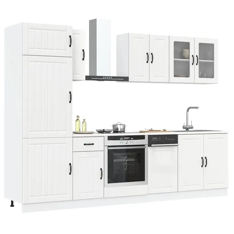 Conjunto de armarios de cocina "Lucca" de 8 piezas de madera de ingeniería blanca