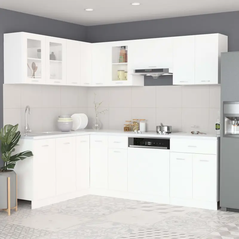Conjunto de armarios de cocina "Lyon" de 11 piezas de madera de ingeniería blanca