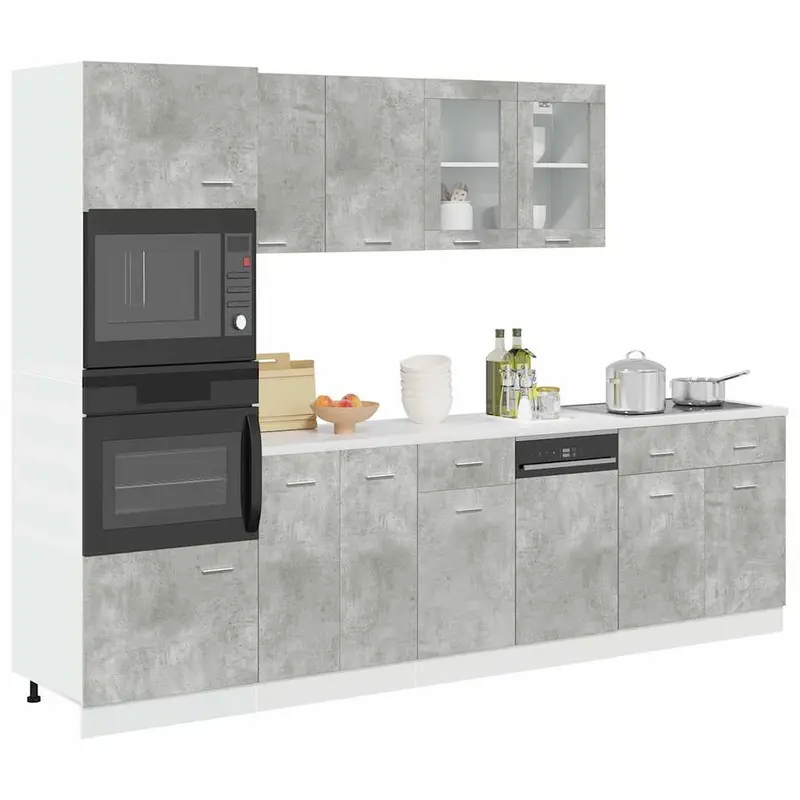 Conjunto de armarios de cocina Lyon de 7 piezas en madera de ingeniería gris hormigón