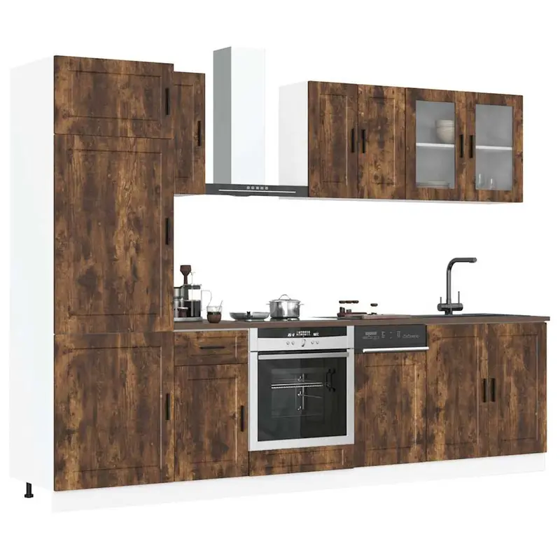 Conjunto de armarios de cocina "Porto" de 8 piezas de madera de ingeniería de roble ahumado