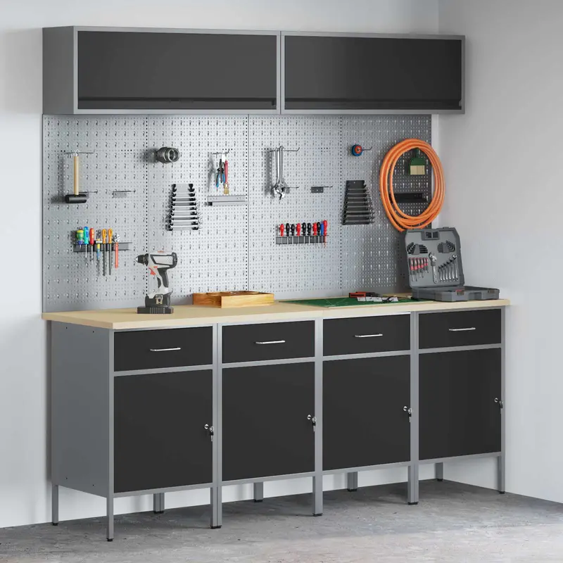 Conjunto de armarios de trabajo con cajón Manual 10 pcs Negro