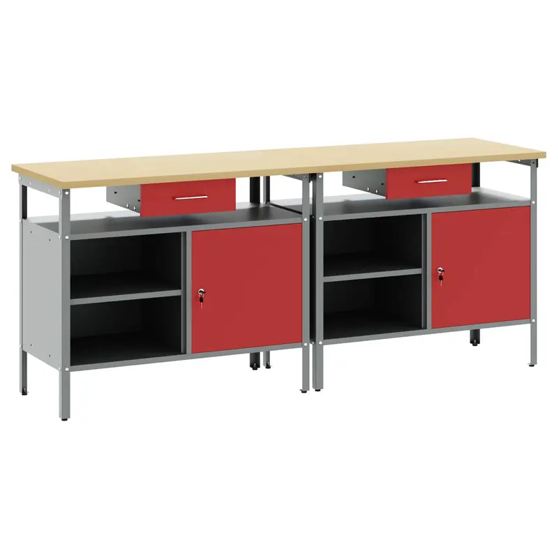 Conjunto de banco de trabajo 2 pcs Rojo y Gris 200 x 55 x 85 cm
