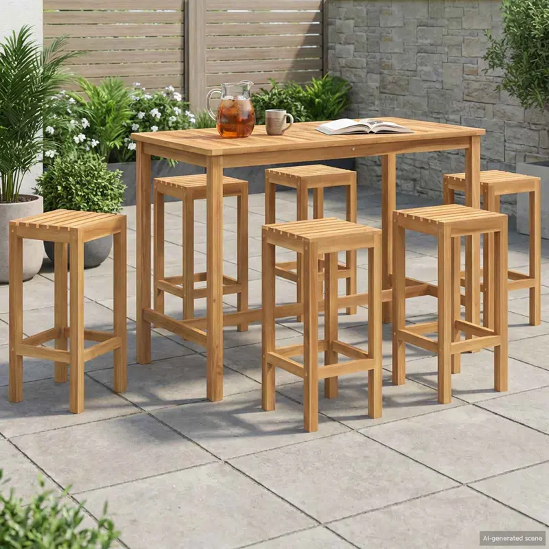 Conjunto de Bar al Aire Libre 7 pcs Natural