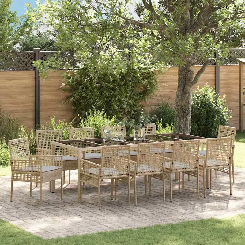 Conjunto de Comedor de Jardín 11 pcs Beige ratán sintético