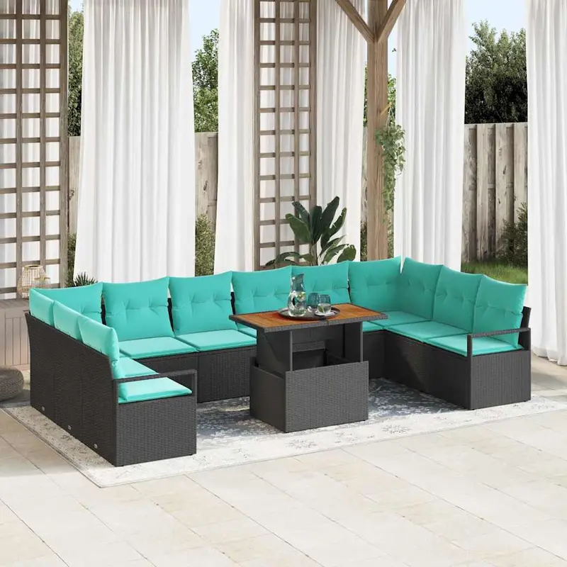 Conjunto de Comedor de Jardín 11 pcs Negro y Verde Azulado