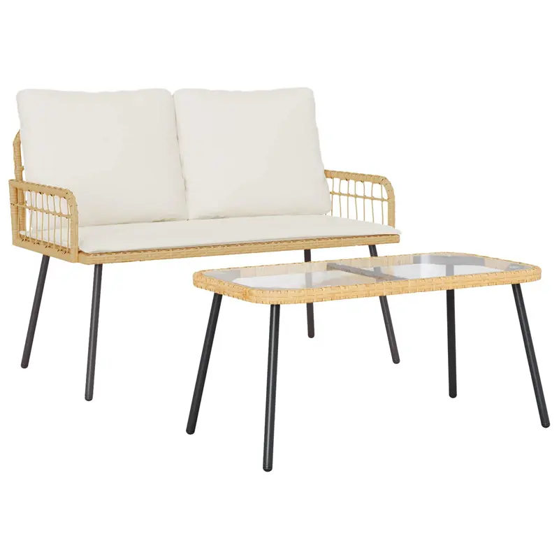Conjunto de Comedor de Jardín 2 pcs Natural ratán sintético