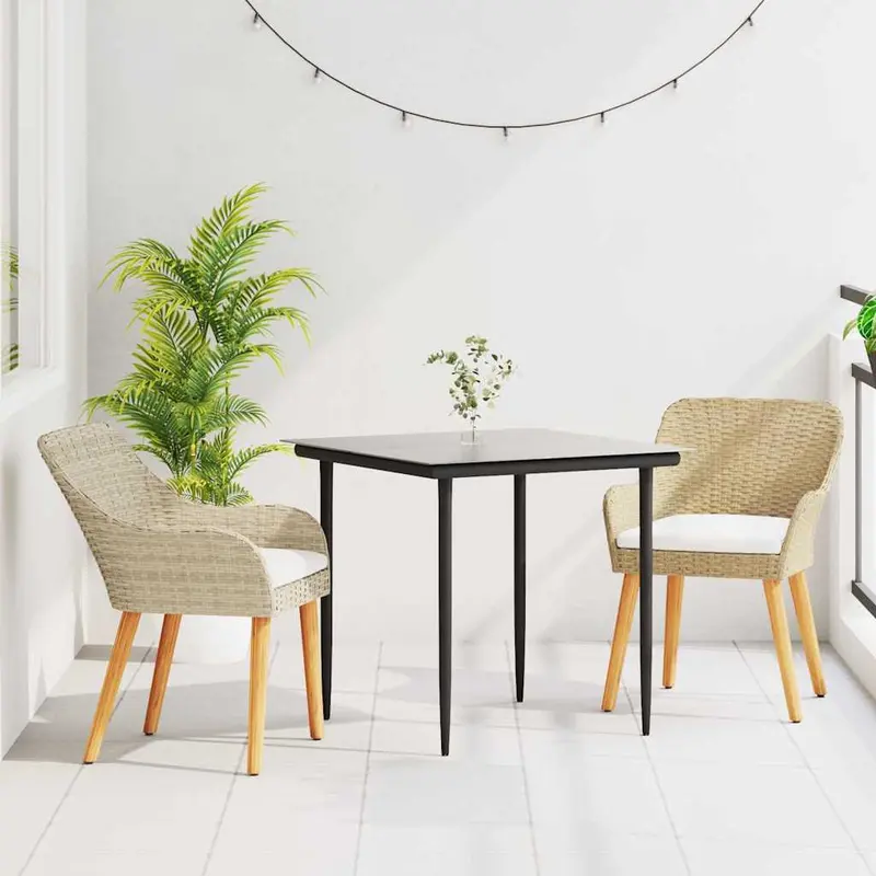 Conjunto de Comedor de Jardín 3 pcs Beige ratán sintético