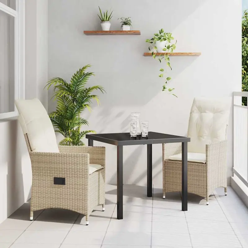 Conjunto de Comedor de Jardín 3 pcs Beige ratán sintético