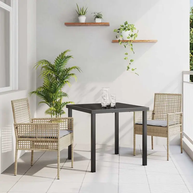 Conjunto de Comedor de Jardín 3 pcs Beige ratán sintético