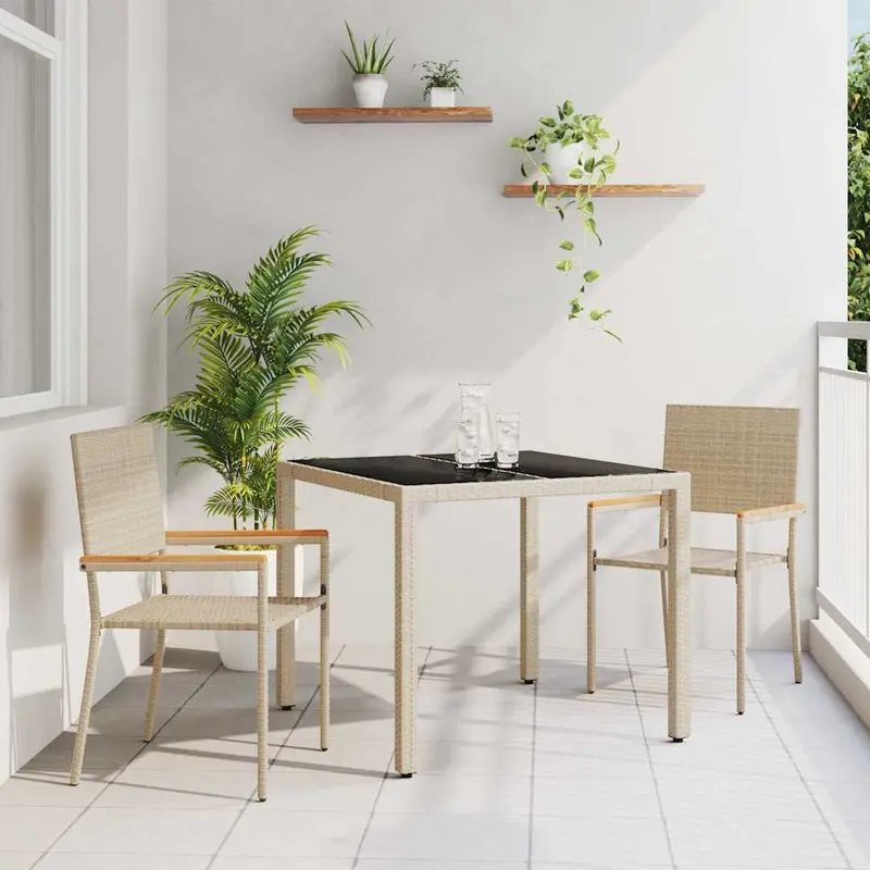 Conjunto de Comedor de Jardín 3 pcs Beige ratán sintético