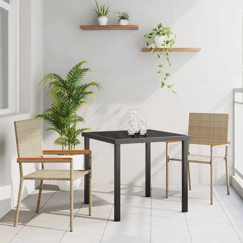 Conjunto de Comedor de Jardín 3 pcs Beige ratán sintético