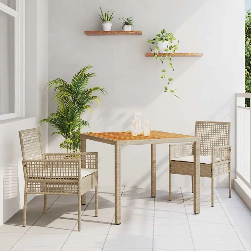 Conjunto de Comedor de Jardín 3 pcs Beige ratán sintético