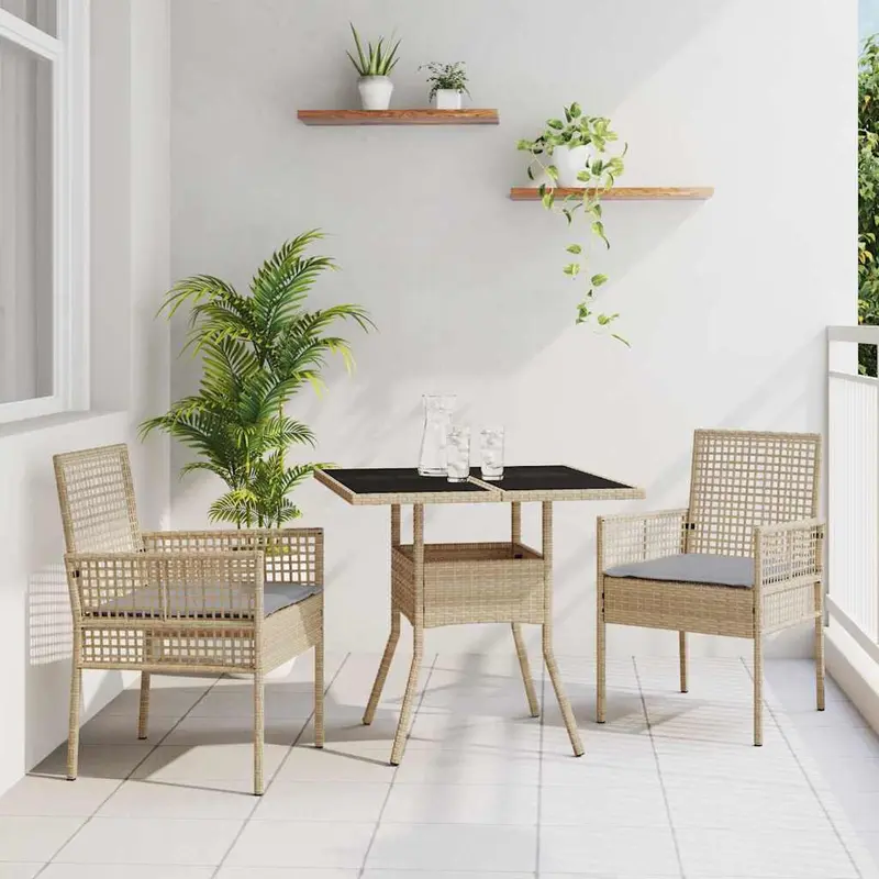 Conjunto de Comedor de Jardín 3 pcs Beige ratán sintético
