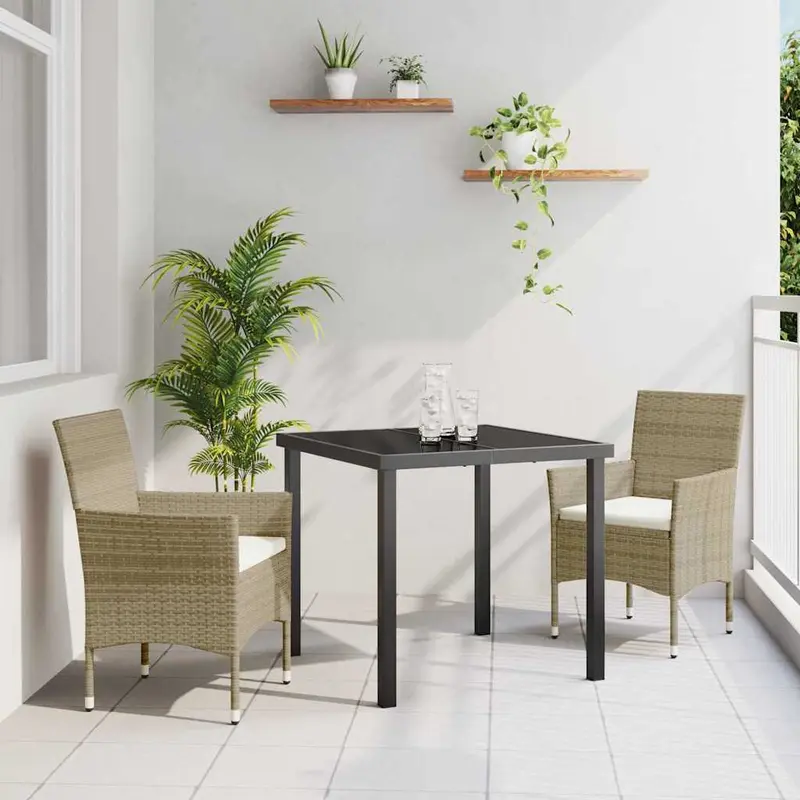 Conjunto de Comedor de Jardín 3 pcs Beige ratán sintético