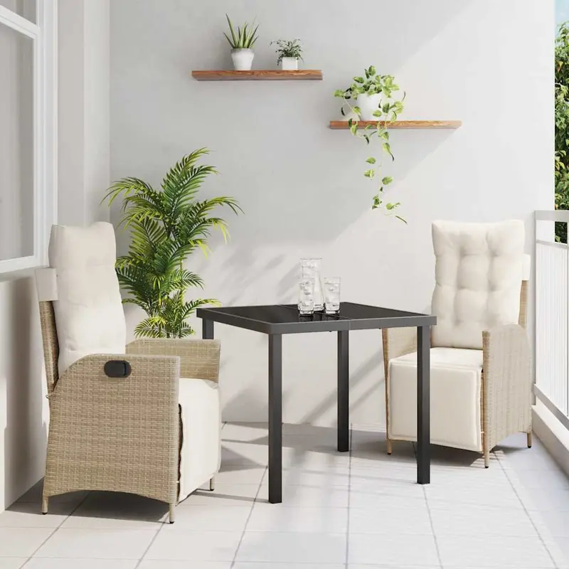 Conjunto de Comedor de Jardín 3 pcs Beige ratán sintético